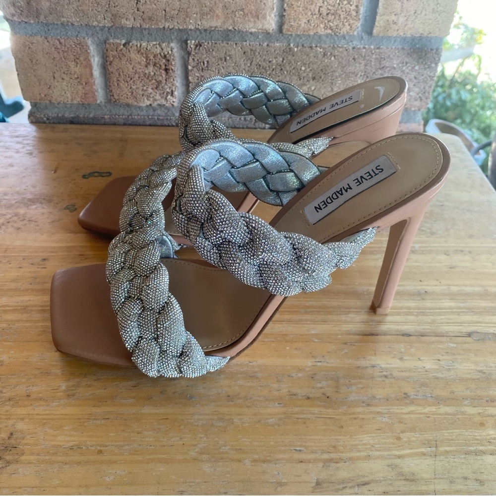 Steve Madden Women's Kenley Chunky Heeled Slip-on Sandal Rhinestone Size 9.5 - Picture 8 of 11